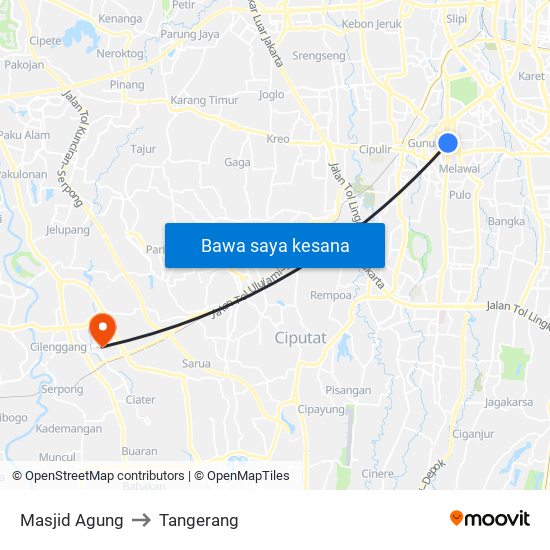 Masjid Agung to Tangerang map