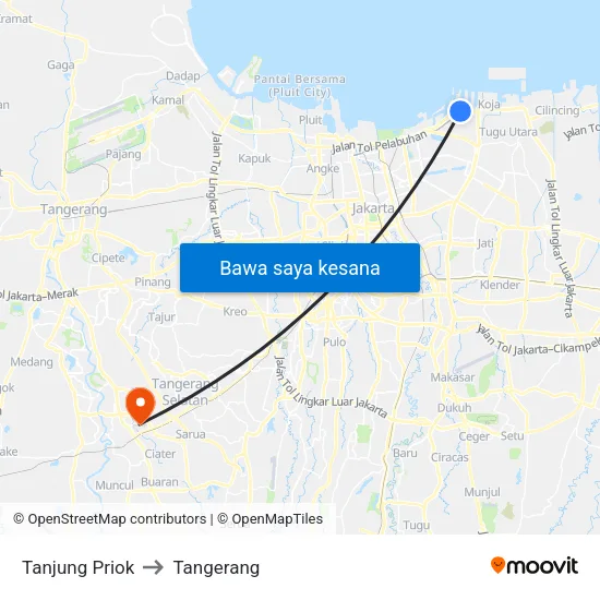 Tanjung Priok to Tangerang map