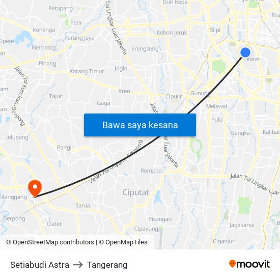 Setiabudi Astra to Tangerang map