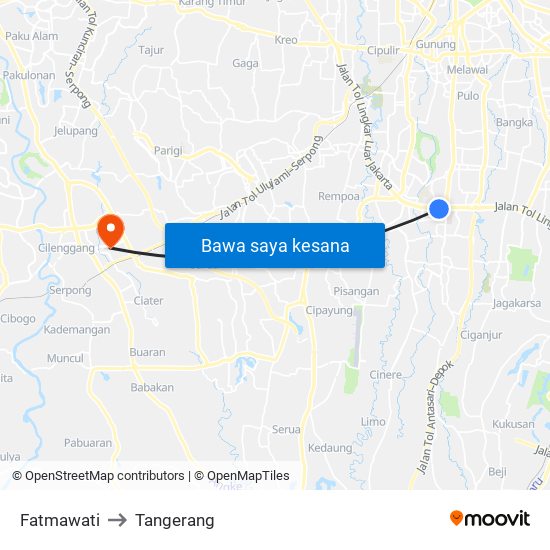 Fatmawati to Tangerang map