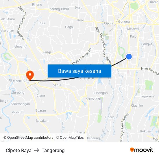 Cipete Raya to Tangerang map