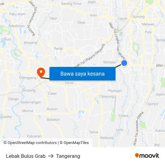 Lebak Bulus Grab to Tangerang map