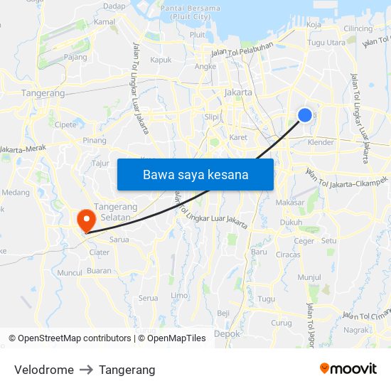 Velodrome to Tangerang map