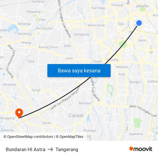 Bundaran HI Astra to Tangerang map