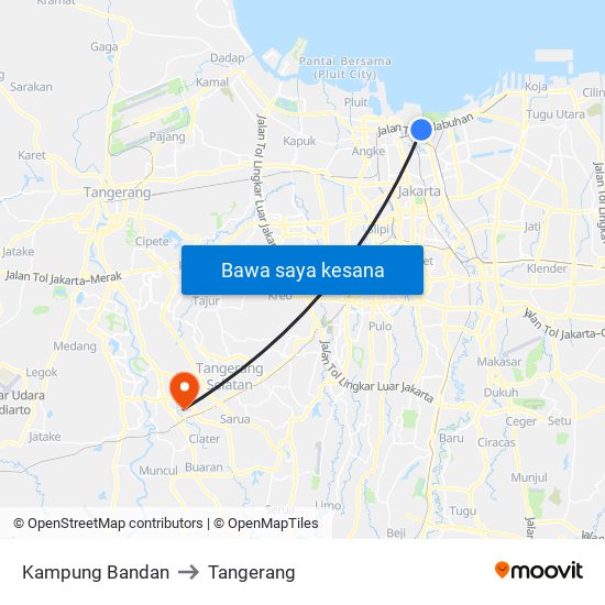 Kampung Bandan to Tangerang map