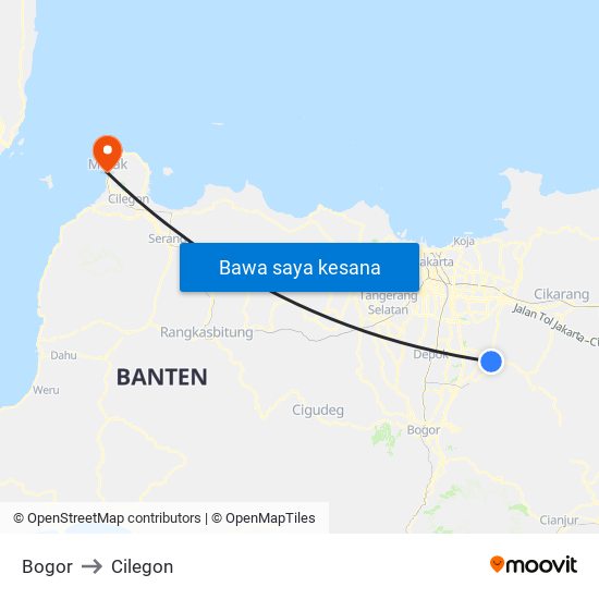 Bogor to Cilegon map