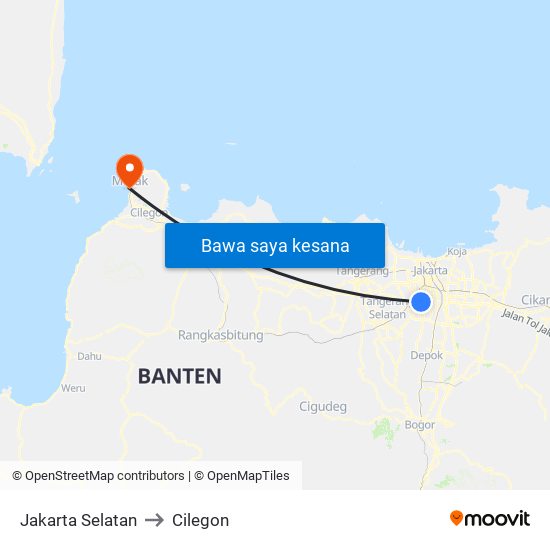 Jakarta Selatan to Cilegon map