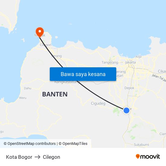 Kota Bogor to Cilegon map