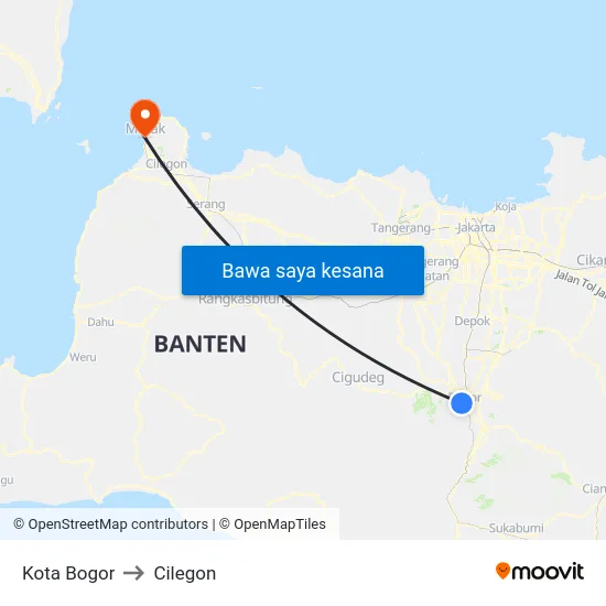 Kota Bogor to Cilegon map