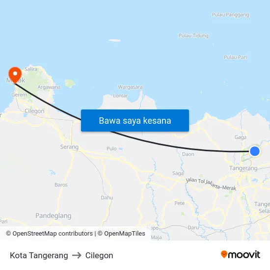 Kota Tangerang to Cilegon map