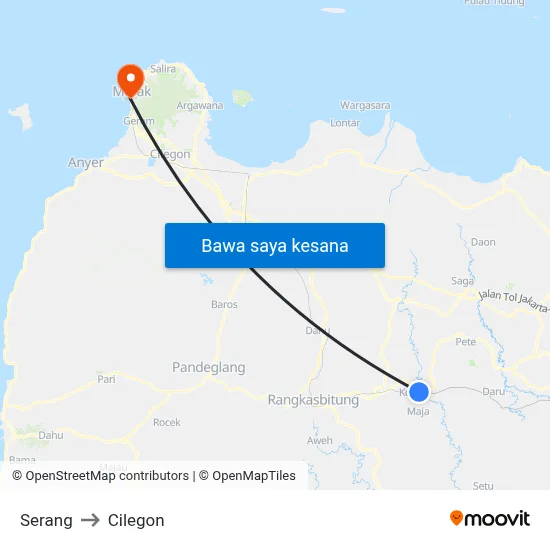 Serang to Cilegon map