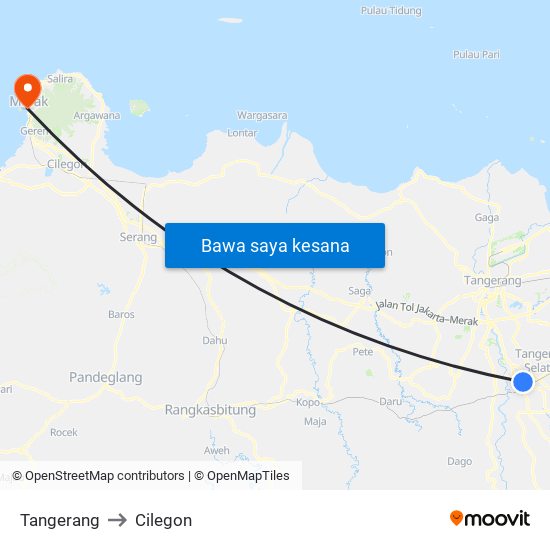 Tangerang to Cilegon map