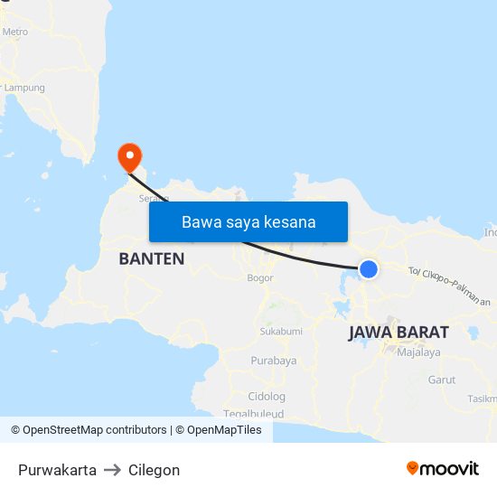 Purwakarta to Cilegon map