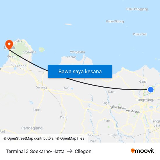 Terminal 3 Soekarno-Hatta to Cilegon map