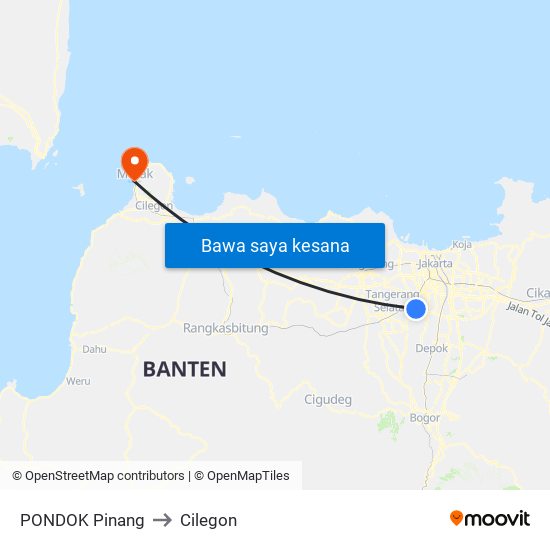PONDOK Pinang to Cilegon map
