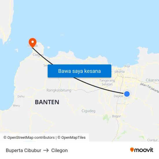 Buperta Cibubur to Cilegon map