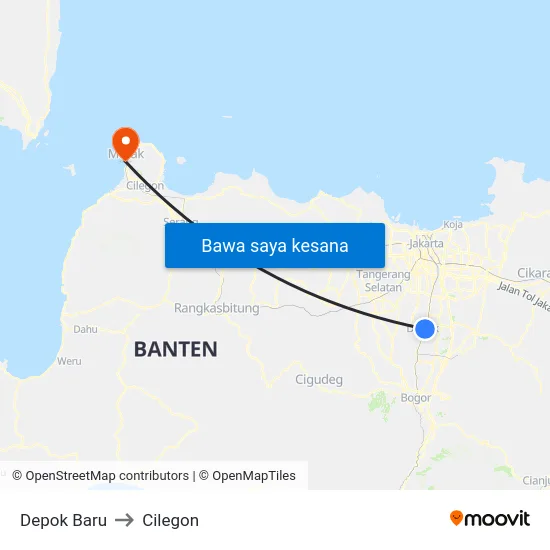 Depok Baru to Cilegon map