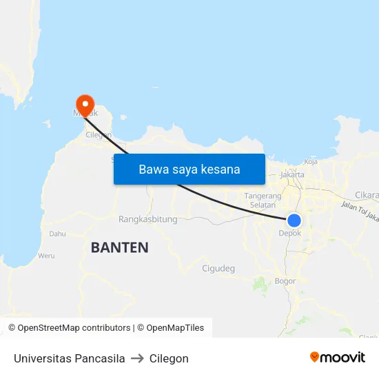 Universitas Pancasila to Cilegon map