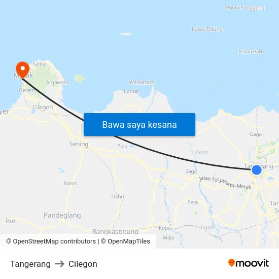 Tangerang to Cilegon map