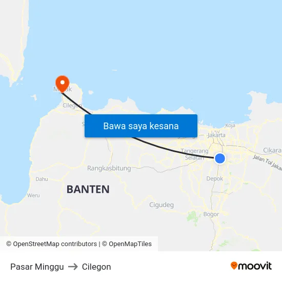 Pasar Minggu to Cilegon map