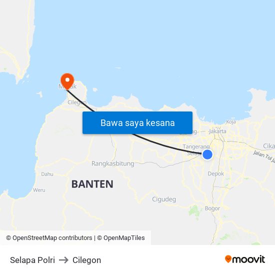 Selapa Polri to Cilegon map