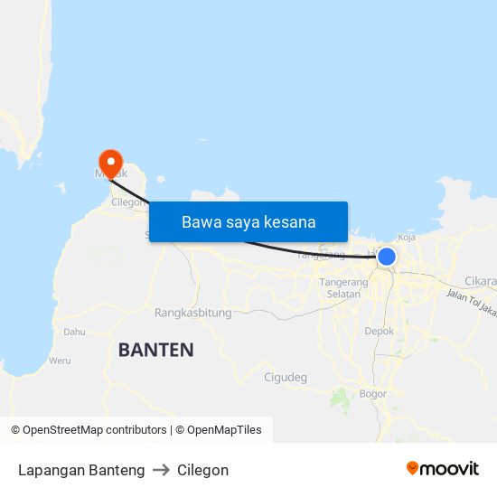 Lapangan Banteng to Cilegon map