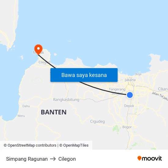 Simpang Ragunan to Cilegon map