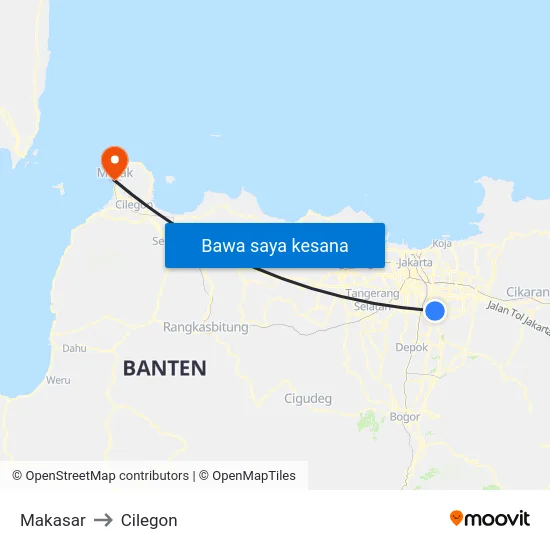 Makasar to Cilegon map