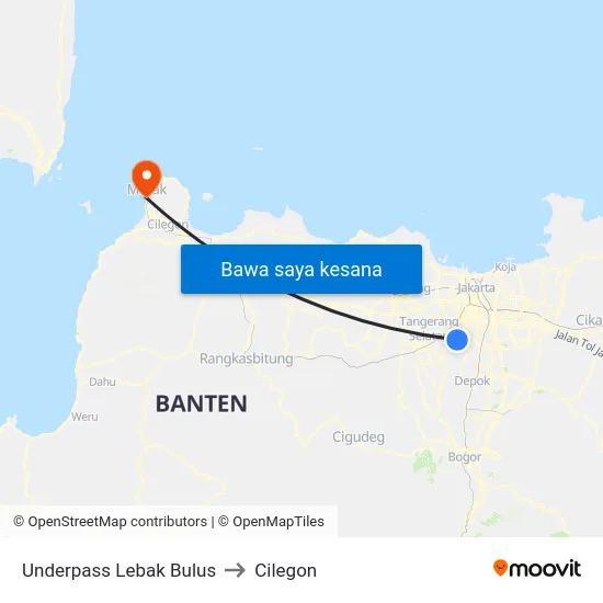 Underpass Lebak Bulus to Cilegon map