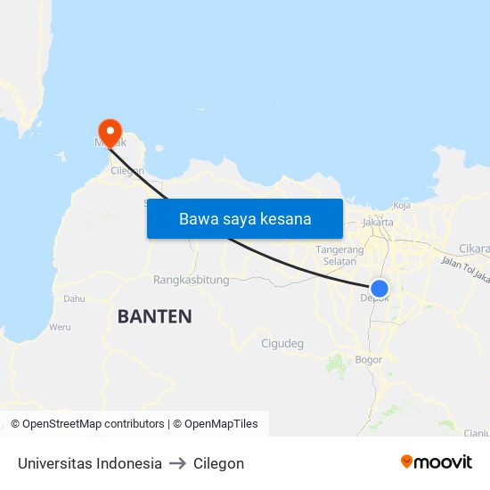 Universitas Indonesia to Cilegon map