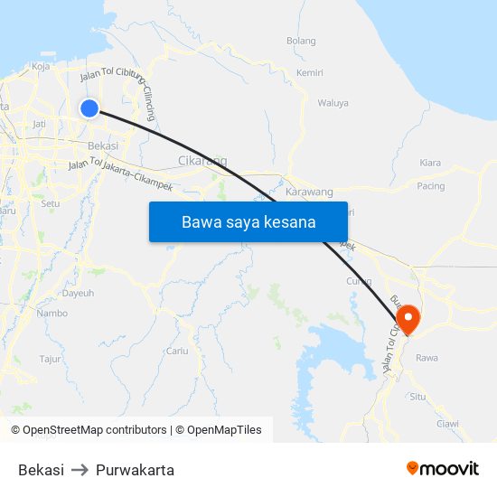 Bekasi to Purwakarta map