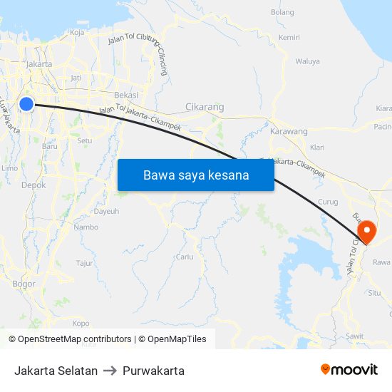 Jakarta Selatan to Purwakarta map