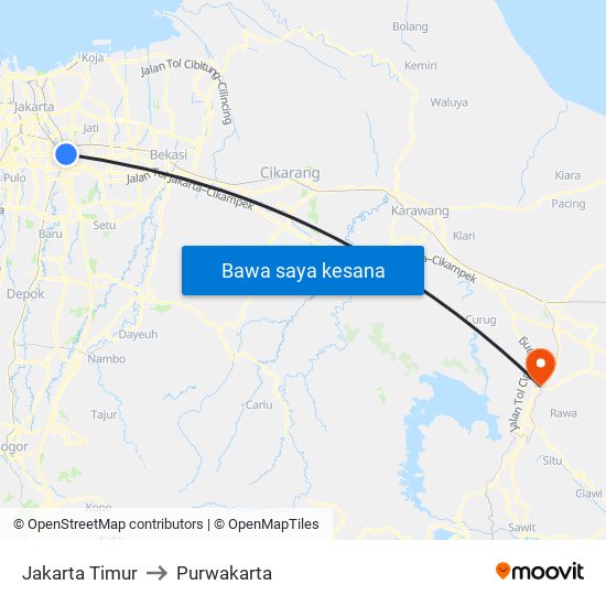 Jakarta Timur to Purwakarta map