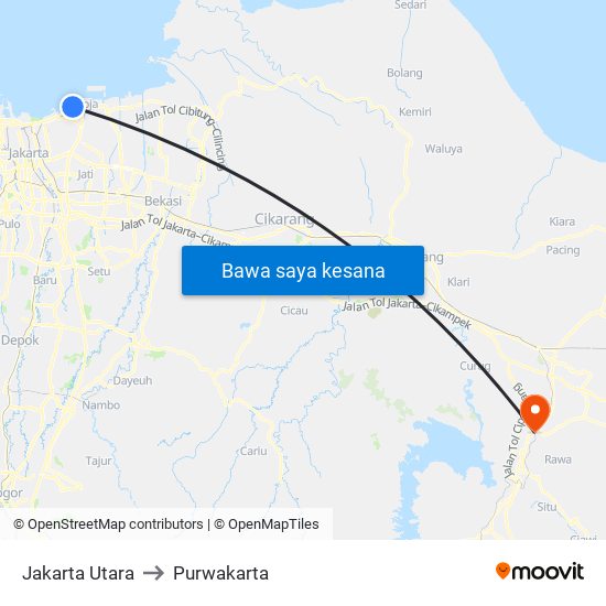 Jakarta Utara to Purwakarta map