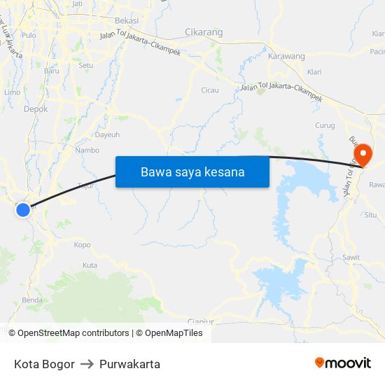 Kota Bogor to Purwakarta map