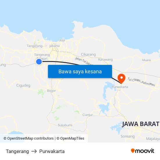 Tangerang to Purwakarta map