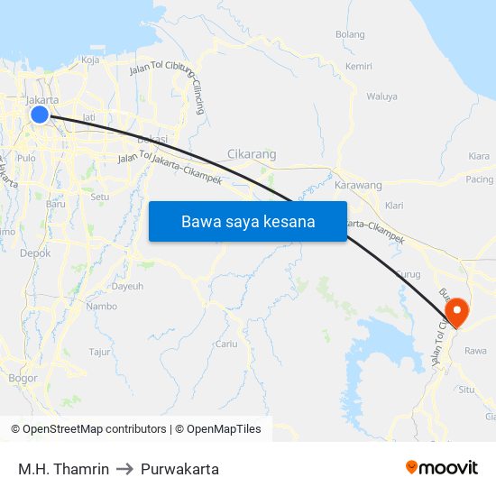 M.H. Thamrin to Purwakarta map