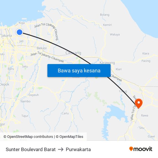Sunter Boulevard Barat to Purwakarta map