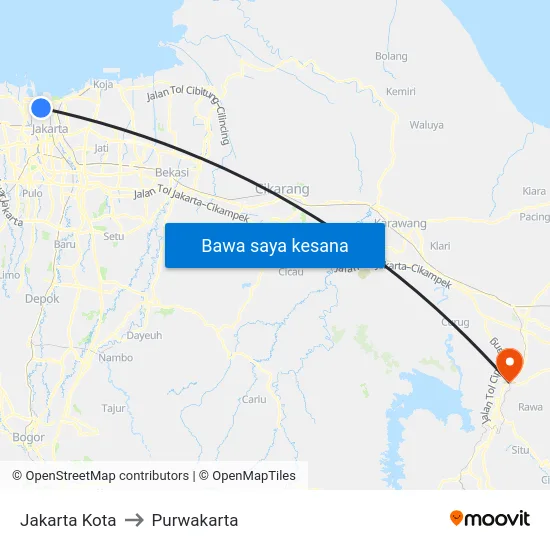 Jakarta Kota to Purwakarta map