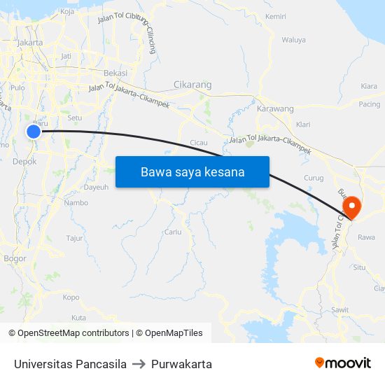 Universitas Pancasila to Purwakarta map