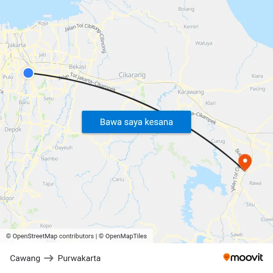 Cawang to Purwakarta map