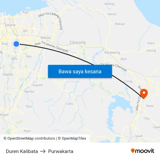 Duren Kalibata to Purwakarta map