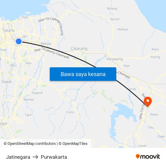 Jatinegara to Purwakarta map