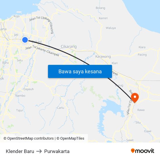 Klender Baru to Purwakarta map