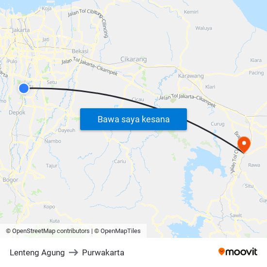 Lenteng Agung to Purwakarta map