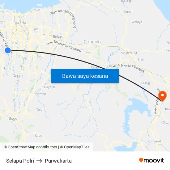 Selapa Polri to Purwakarta map