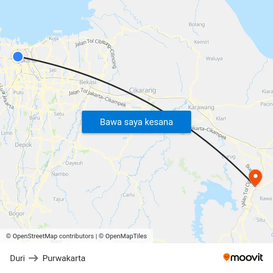 Duri to Purwakarta map