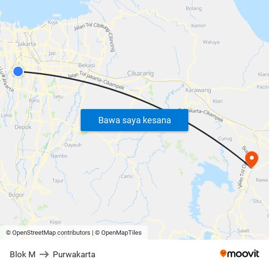 Blok M to Purwakarta map