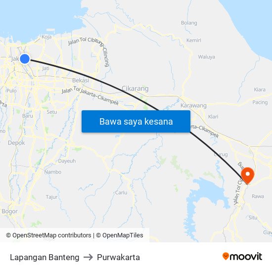 Lapangan Banteng to Purwakarta map