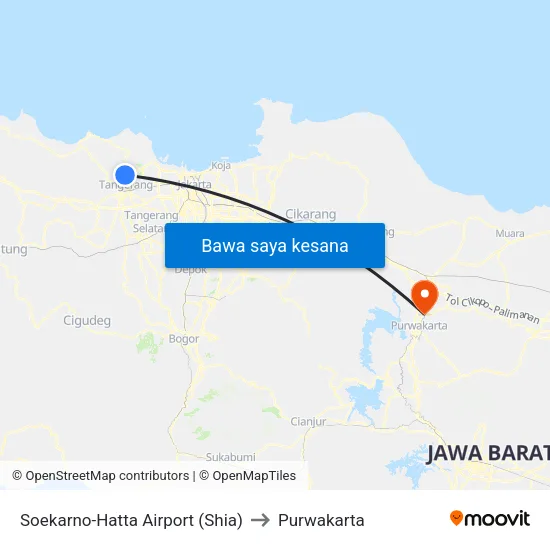 Soekarno-Hatta Airport (Shia) to Purwakarta map